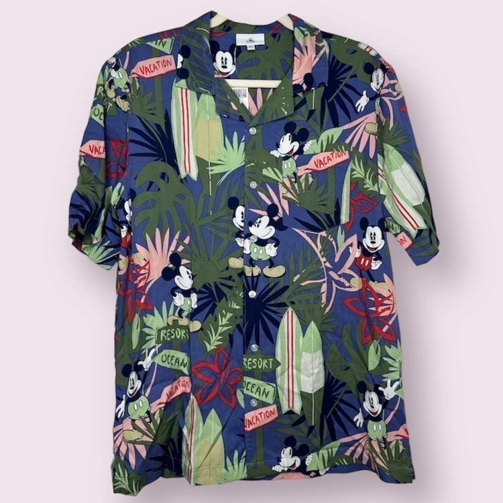Nwt Disney Parks Mickey Mouse Hawaiian Resort Theme Button Down Shirt Small